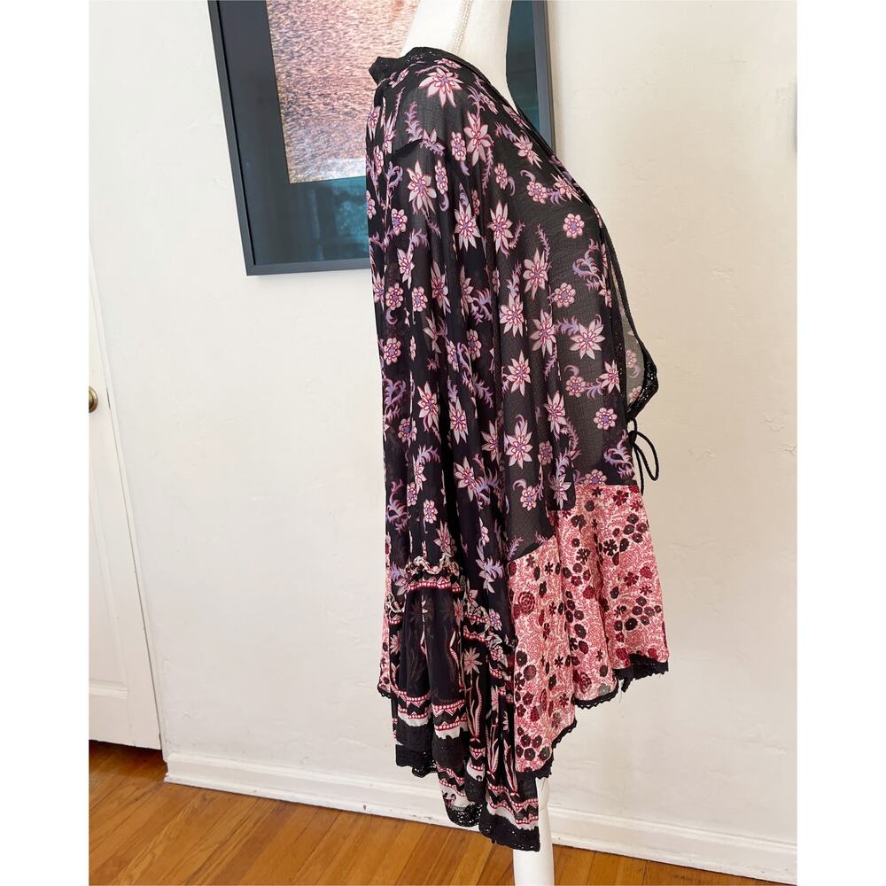 FREE PEOPLE Women Oversize Boho Lola Placed Dark Floral Relaxed Kimono Top - Picture 8 of 10